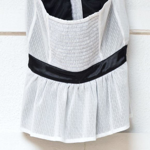 BEBE Farrah White Mesh Ruffle V-neck Swiss Dot Lace Halter Tank Top | Size XS - Picture 7 of 8